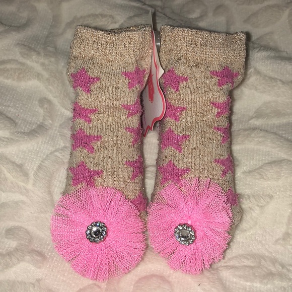 Mud Pie Glitter Star Puff Baby Socks - Picture 2 of 6